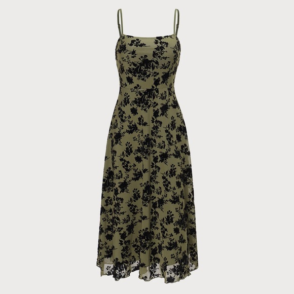 Rihoas Green Floral Burnout A-Line Slip Midi Dress - Picture 6 of 9